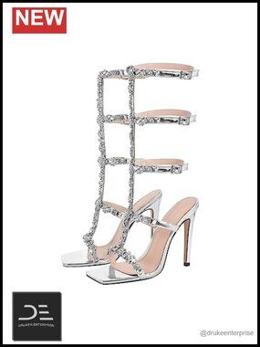 Sparkle Open Toe Strappy Heel Gladiator Sandals with Rhinestones Embellished